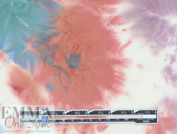 NY designer tie dye poly knit - peony/sky/lilac 1.5 yd