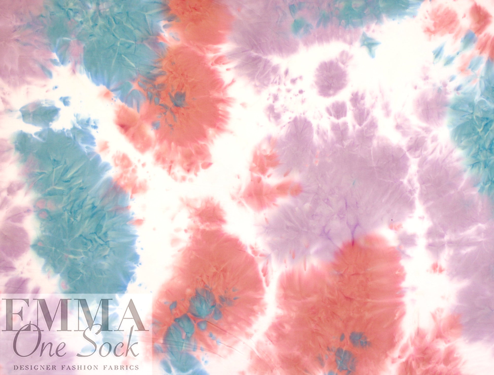 NY designer tie dye poly knit - peony/sky/lilac 1 yard