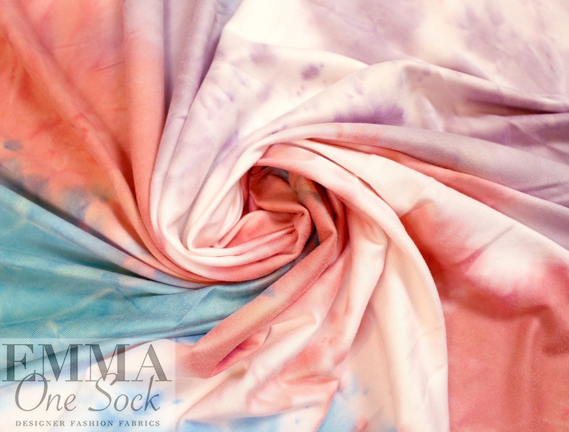 NY designer tie dye poly knit - peony/sky/lilac 1 yard