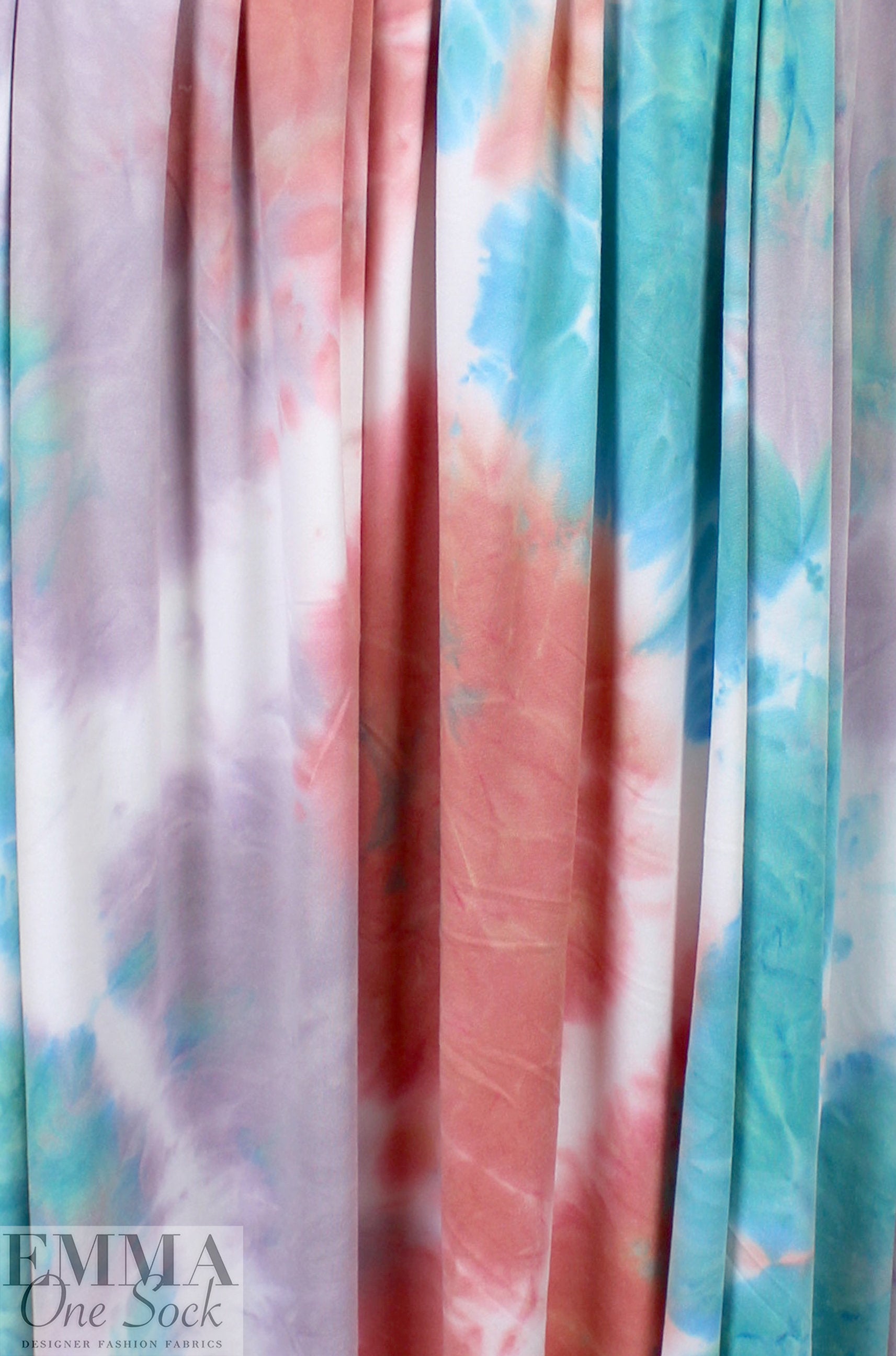 NY designer tie dye poly knit - peony/sky/lilac 1 yard