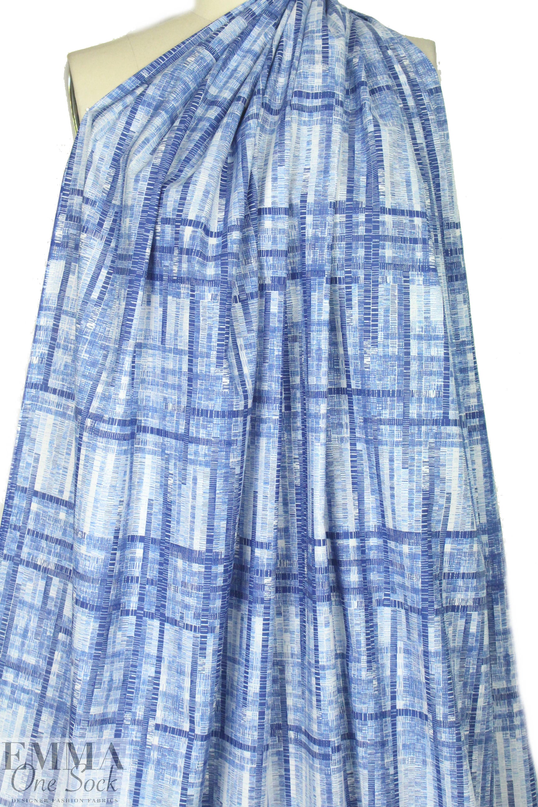 T0ri Richard blue hatch screen printed cotton lawn 1.5 yds