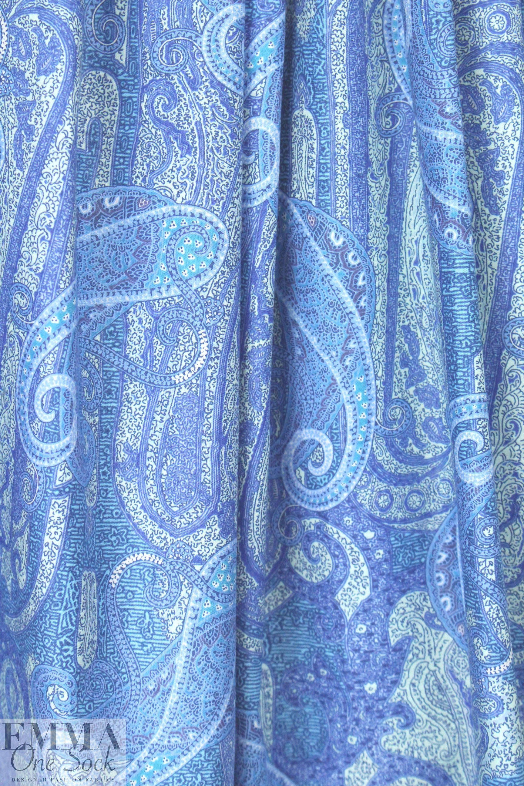 T0ri Richard paisley blues screen printed cotton lawn