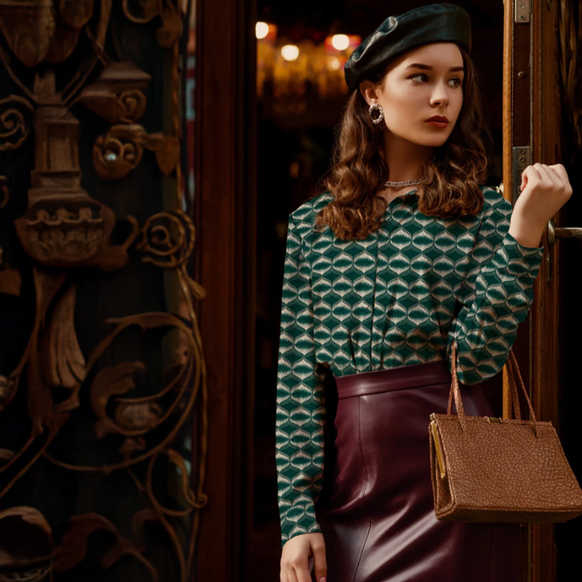 'art deco lantern' drapey stretch jersey