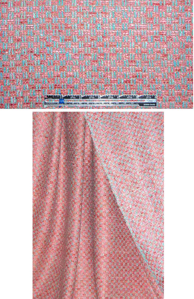 French-style fancy basketweave tweed - coral/aqua 2.125 yd