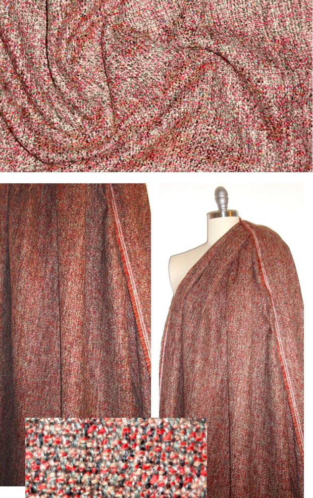 washable tweed suiting - spicy red/camel 2.13 yds