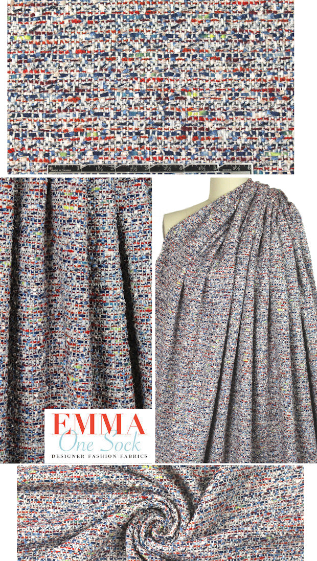 'Chanel tweed' sparkly boucle' - blue/red 1 yard