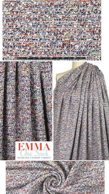 'Chanel tweed' sparkly boucle' - blue/red 1.625 yd
