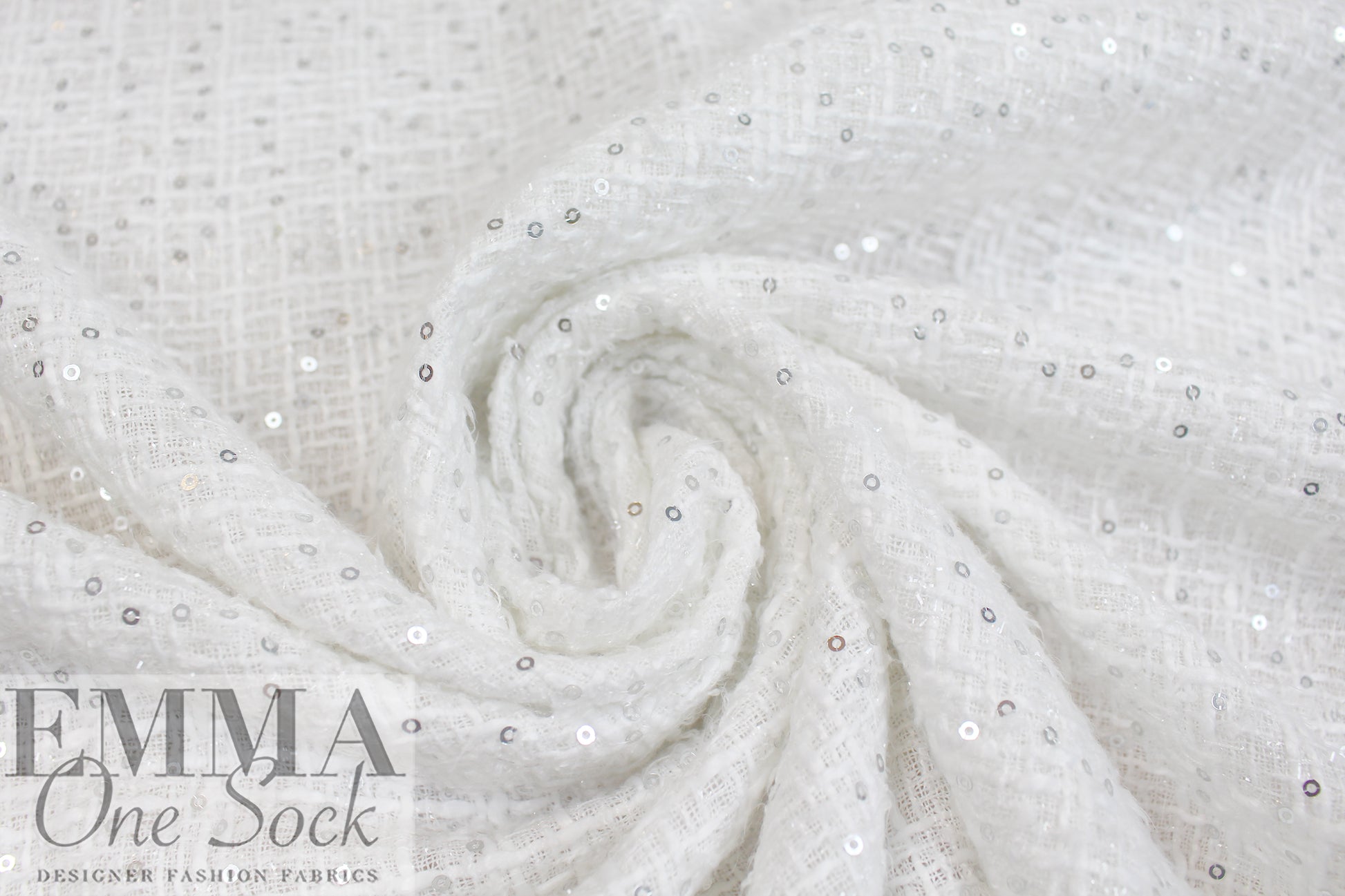 textured basketweave sequin tweed suiting - snow white 1.75 yd