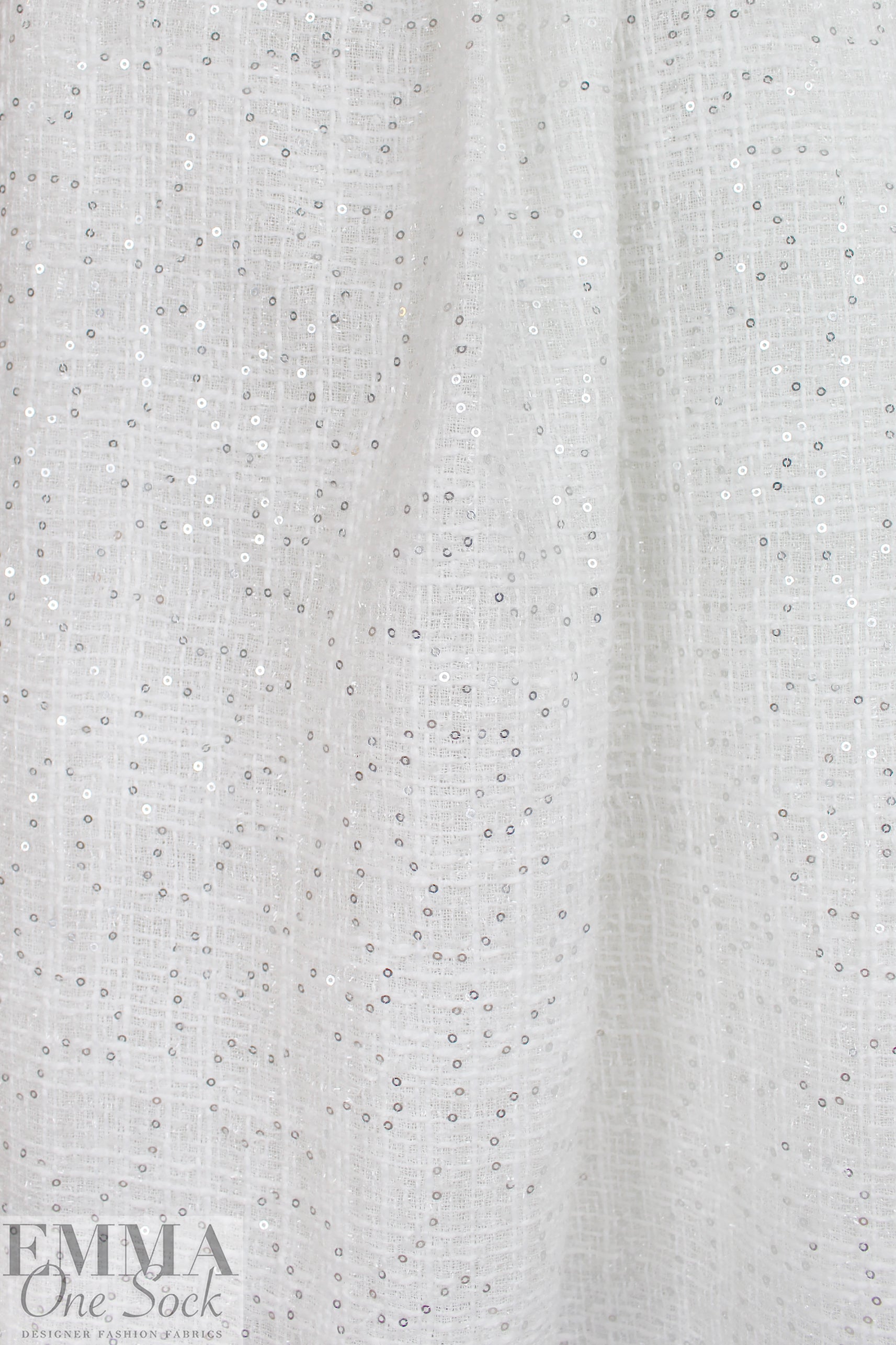 textured basketweave sequin tweed suiting - snow white 1.5 yd