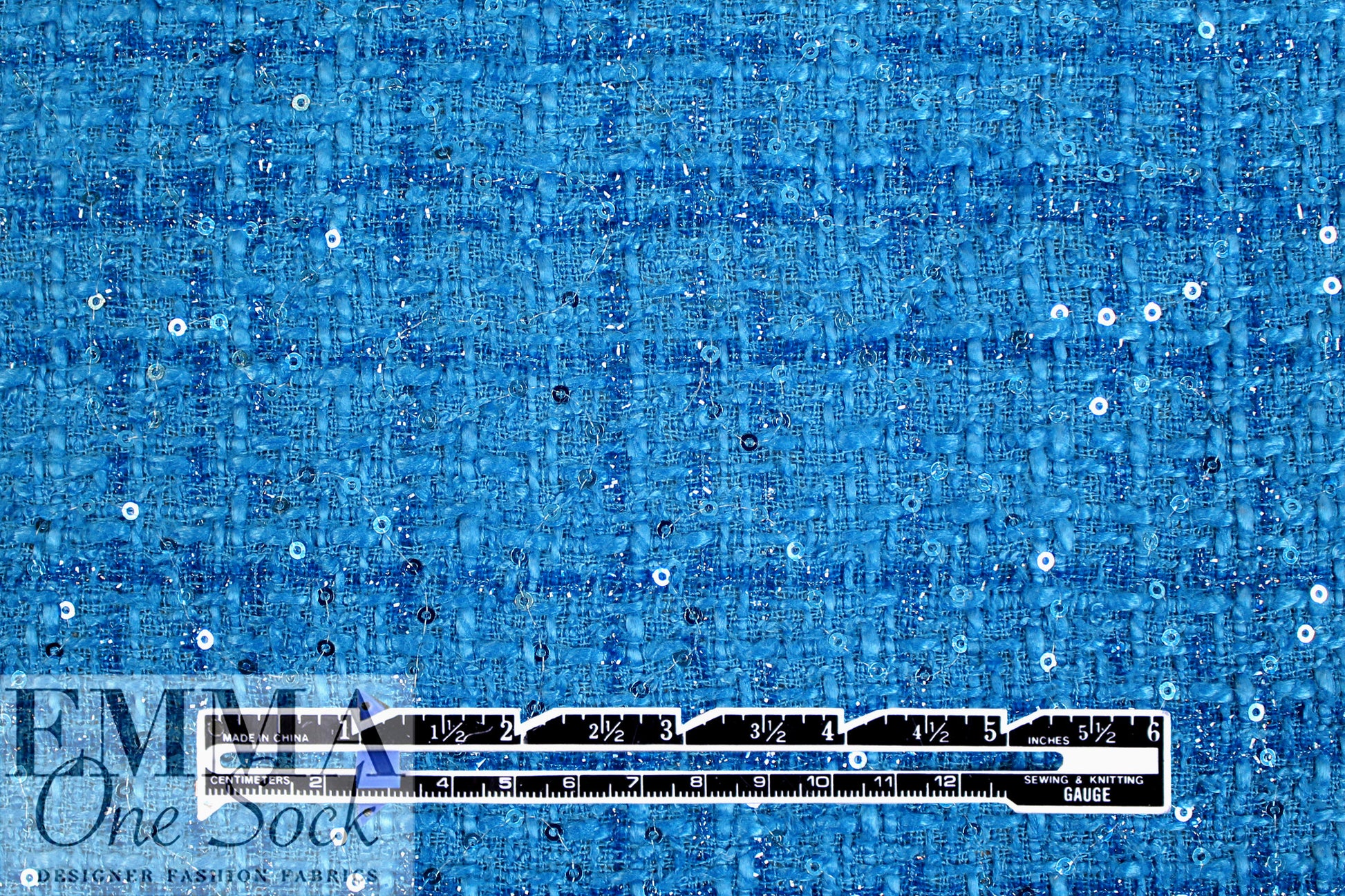 textured basketweave sequin tweed suiting - peacock blue 1.5 yd
