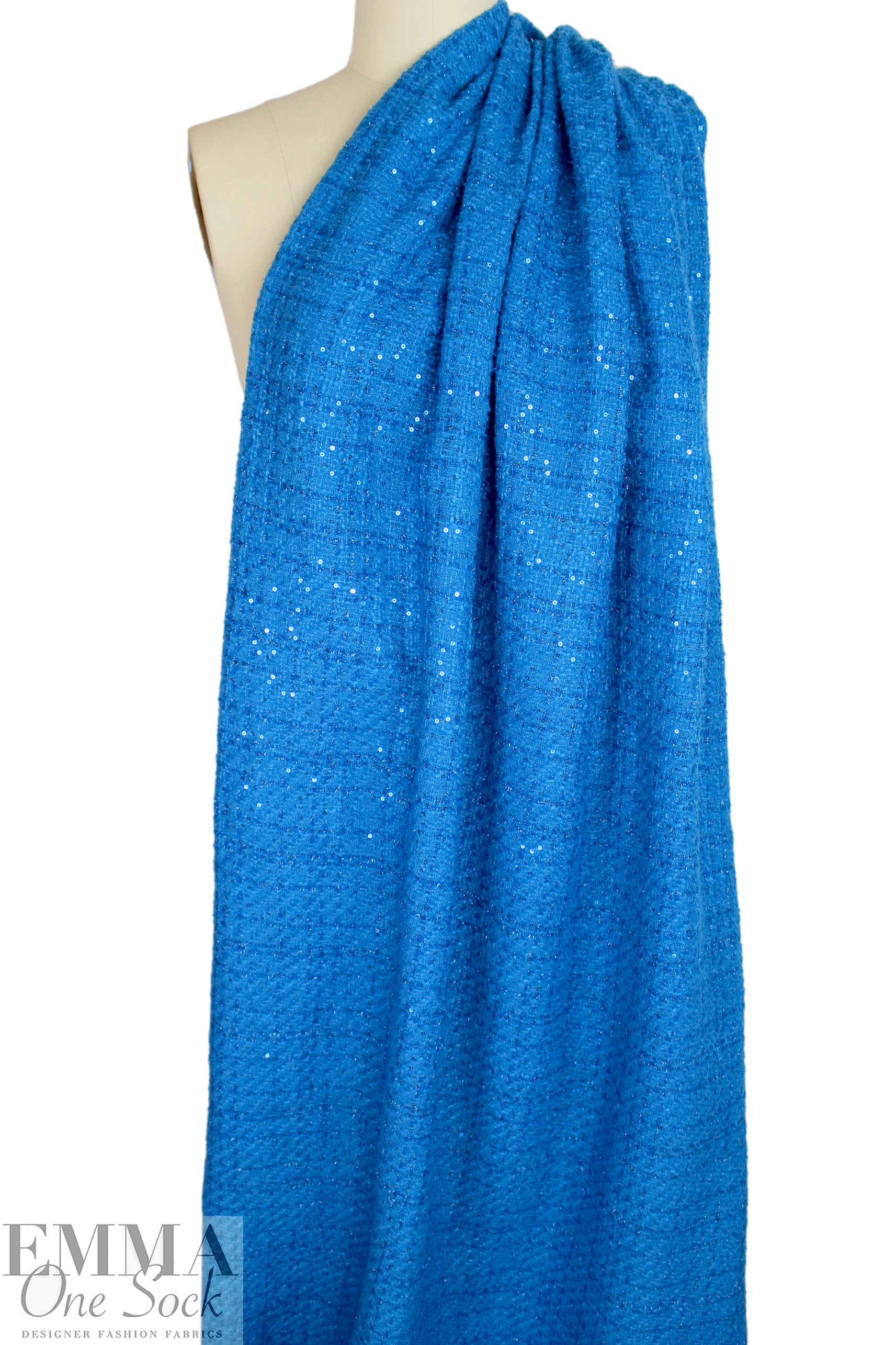 textured basketweave sequin tweed suiting - peacock blue 1.75 yd