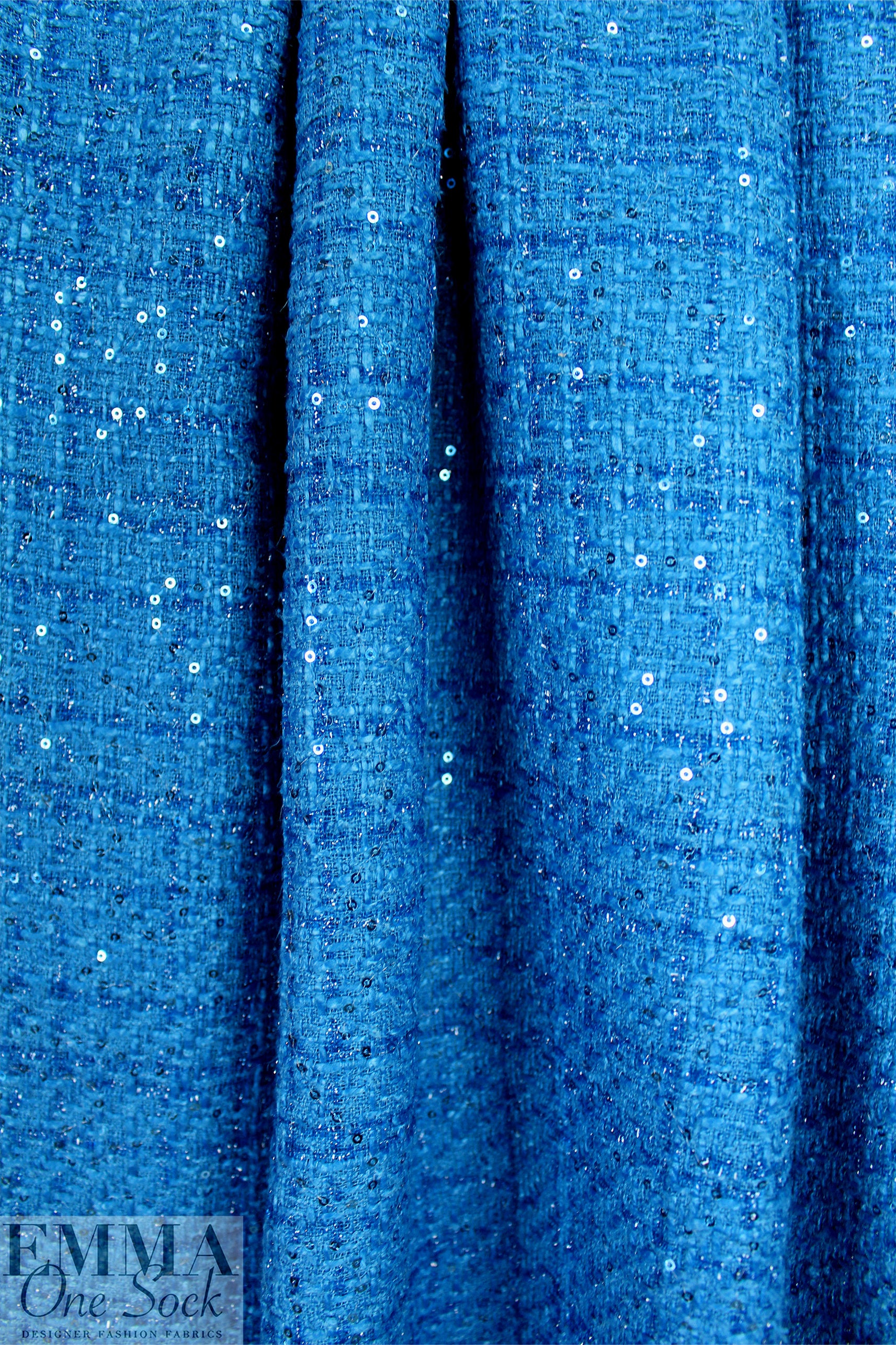 textured basketweave sequin tweed suiting - peacock blue 1.5 yd