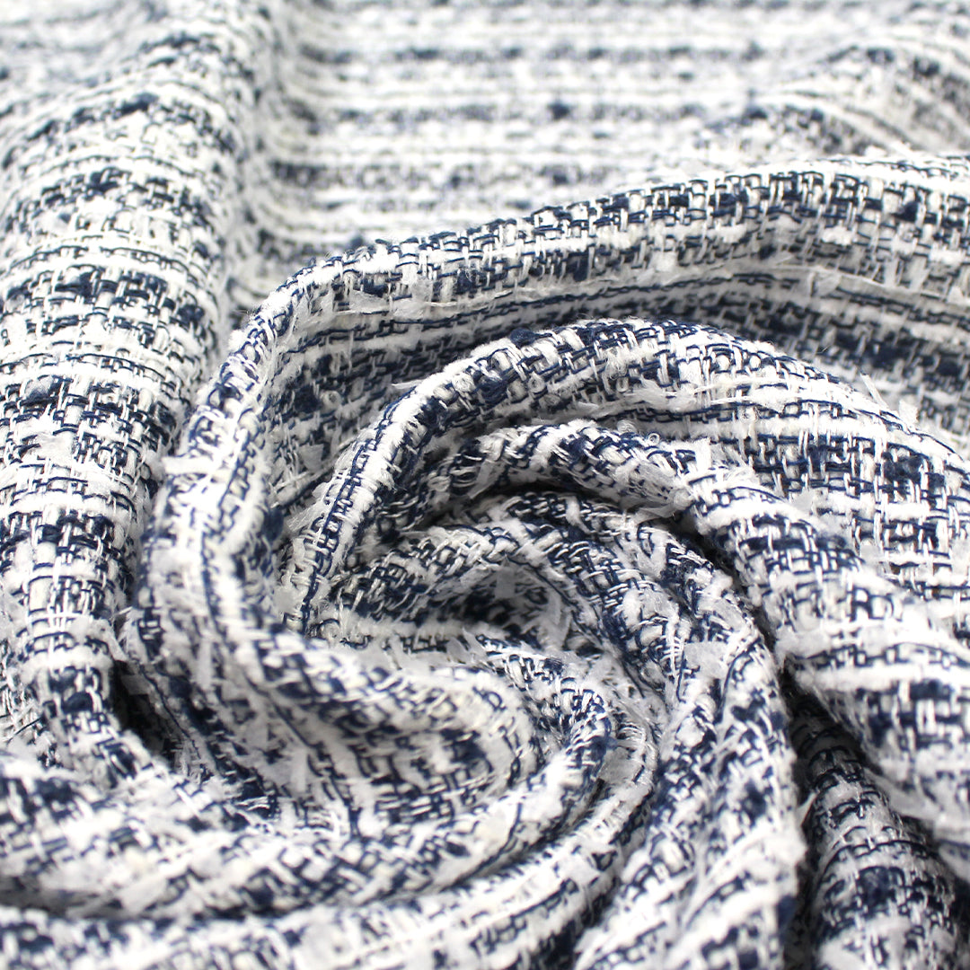 classic basketweave poly/wool tweed - navy/white 2.5 yd