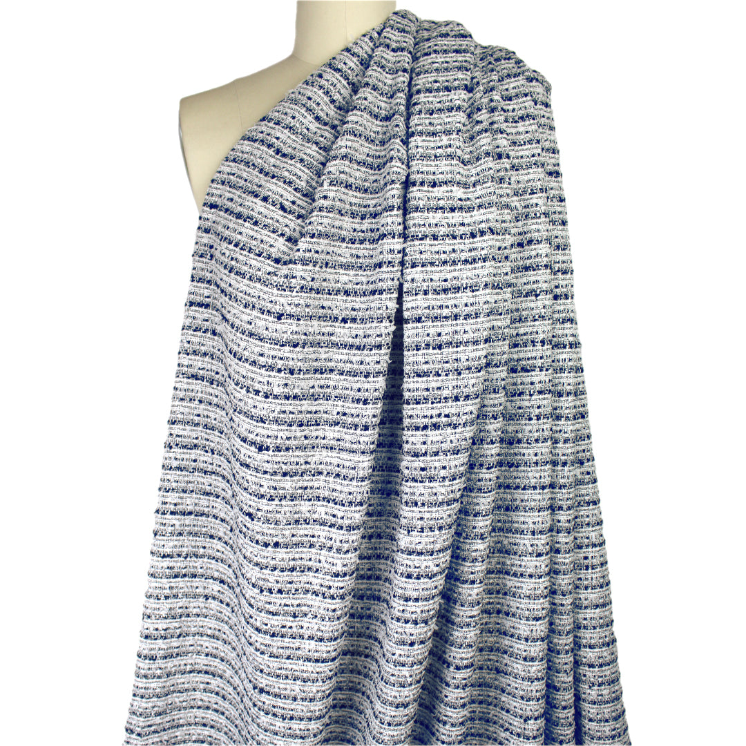 classic basketweave poly/wool tweed - navy/white .875 yds