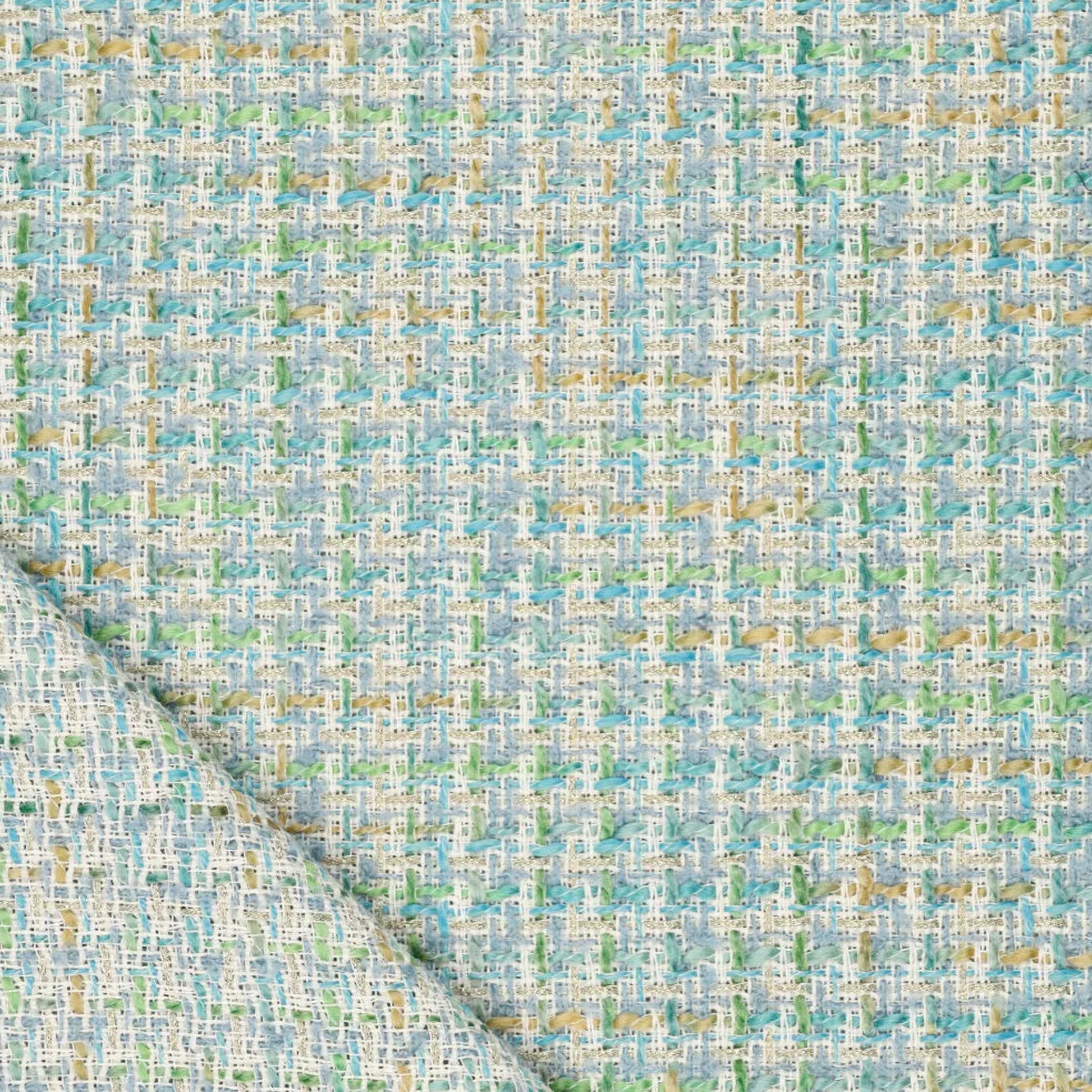 'Chanel-style' sparkly wool blend boucle' - seaglass/gold