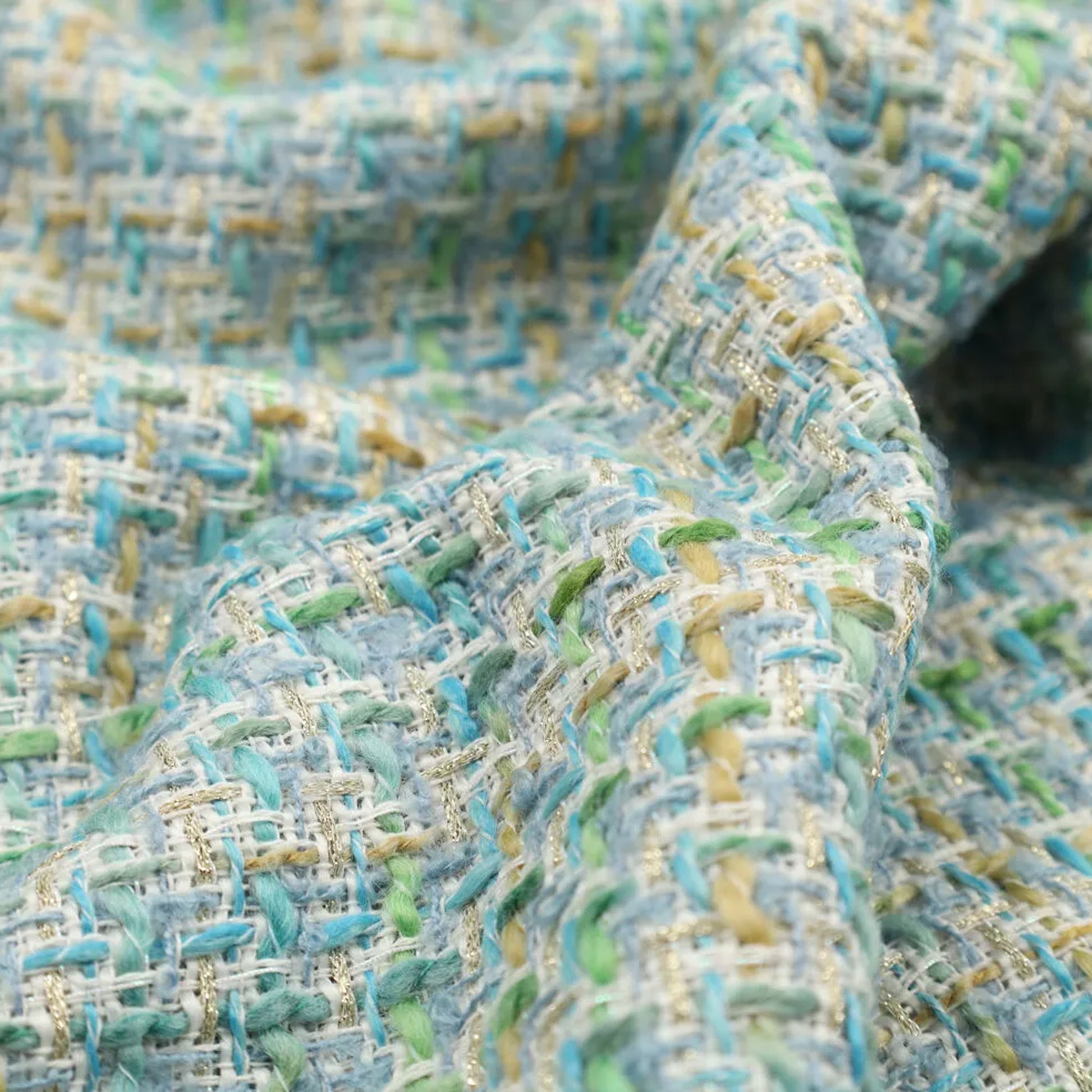 'Chanel-style' sparkly wool blend boucle' - seaglass/gold