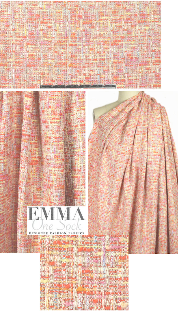 Italian tweedy cotton blend boucle' - coral/gold 1 yard