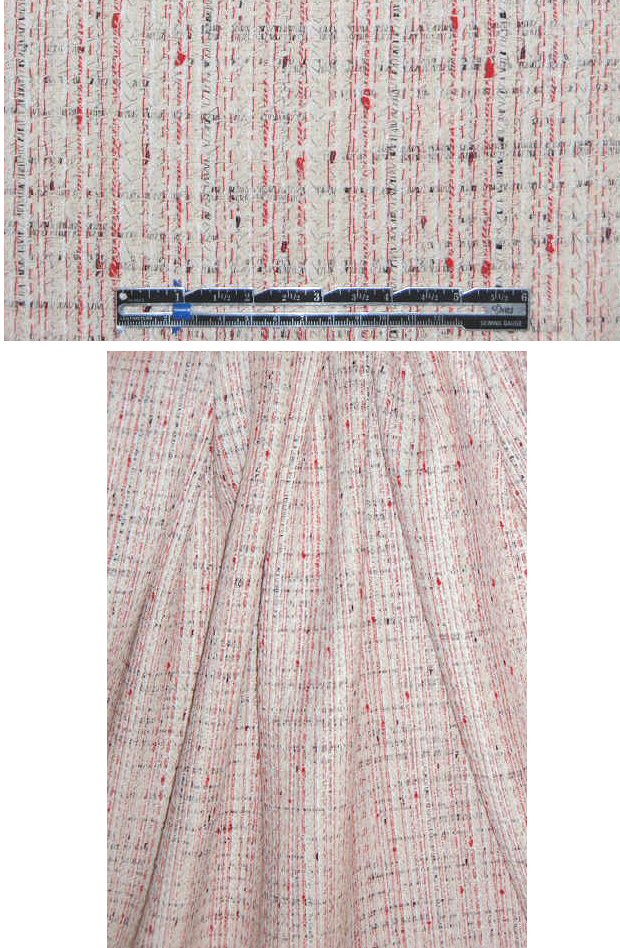 Italian cotton blend fancy tweed/boucle' - cream/red 2 yds