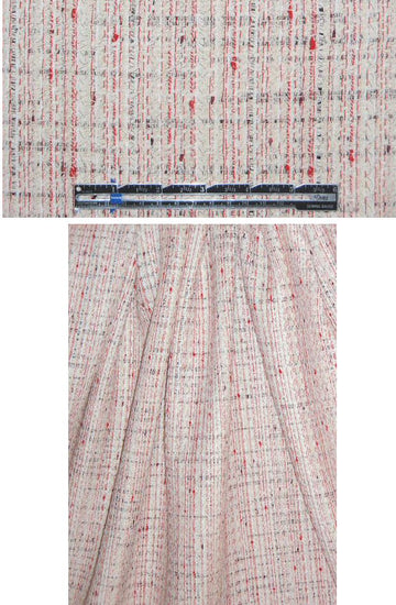 Italian cotton blend fancy tweed/boucle' - cream/red 2 yds