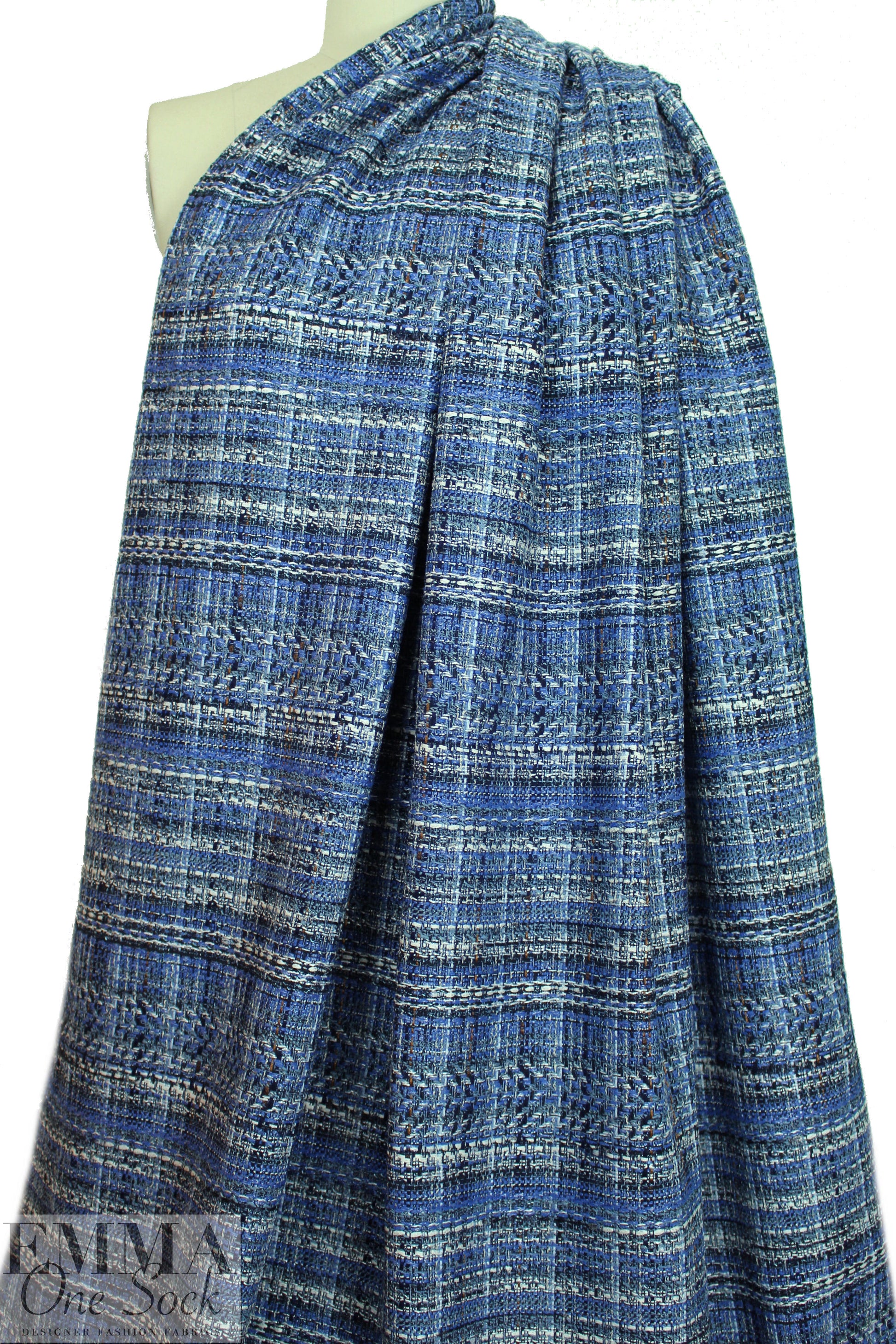 Italian shades of blue tweedy plaid suiting 1.5 yds