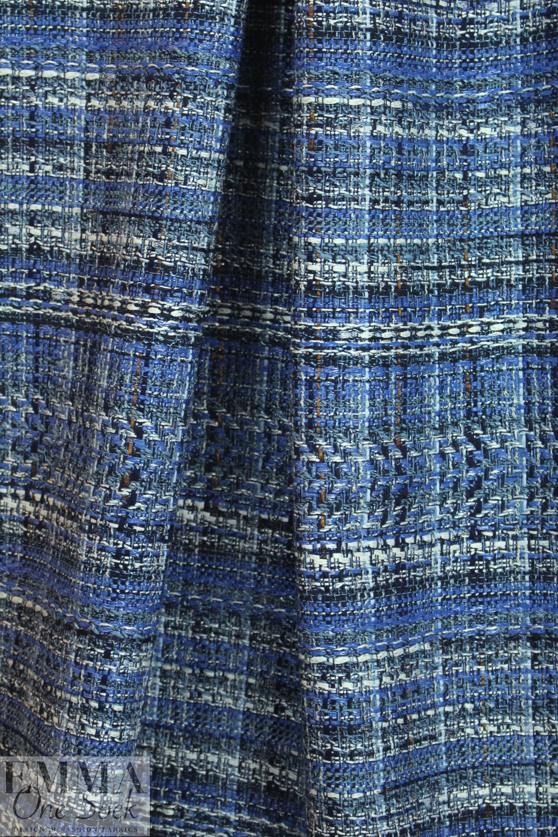 Italian shades of blue tweedy plaid suiting