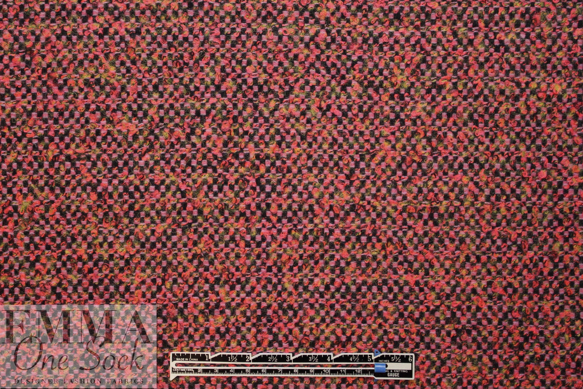 Italian hot coral boucle' tweed wool blend woven