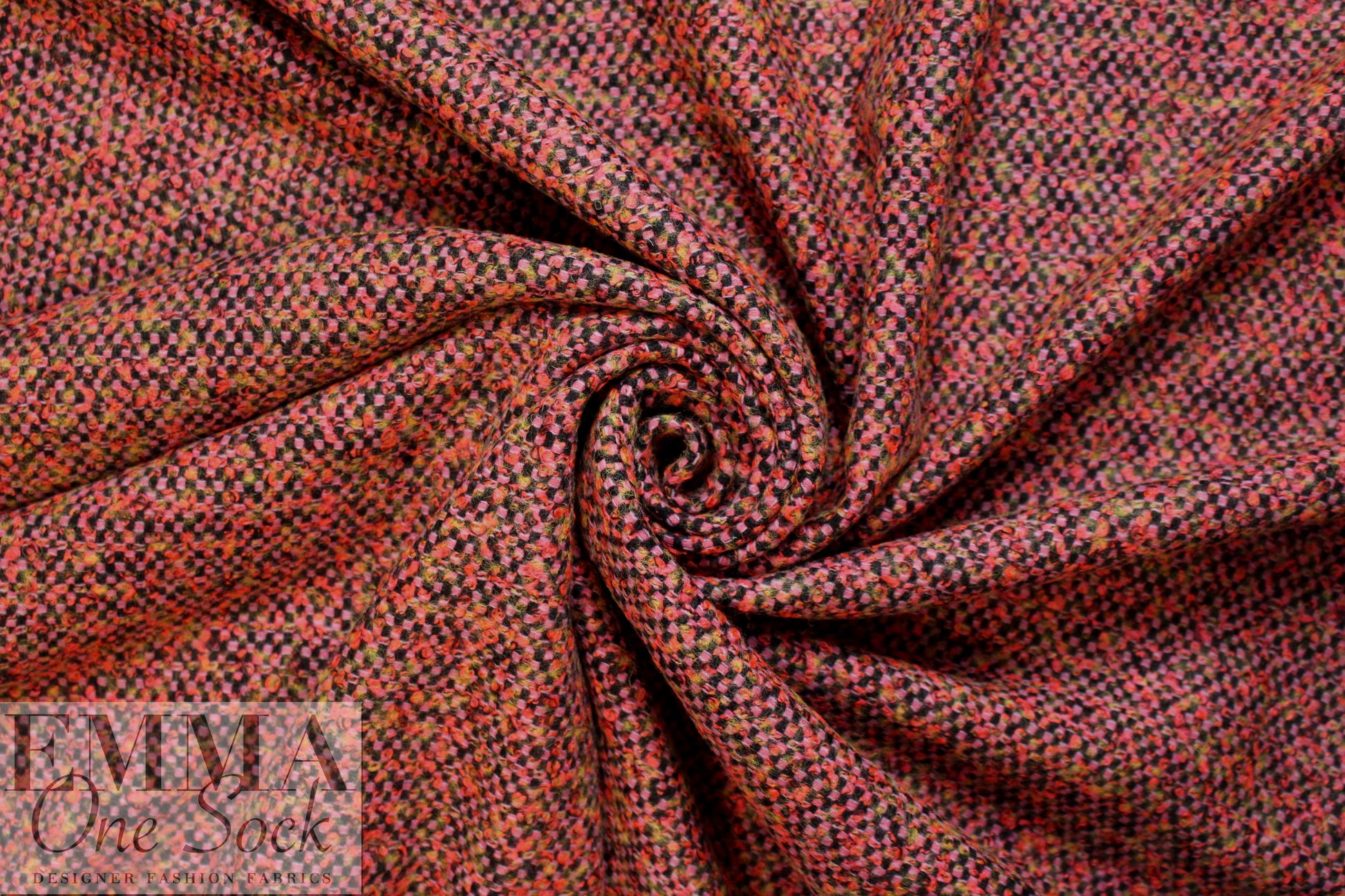Italian hot coral boucle' tweed wool blend woven
