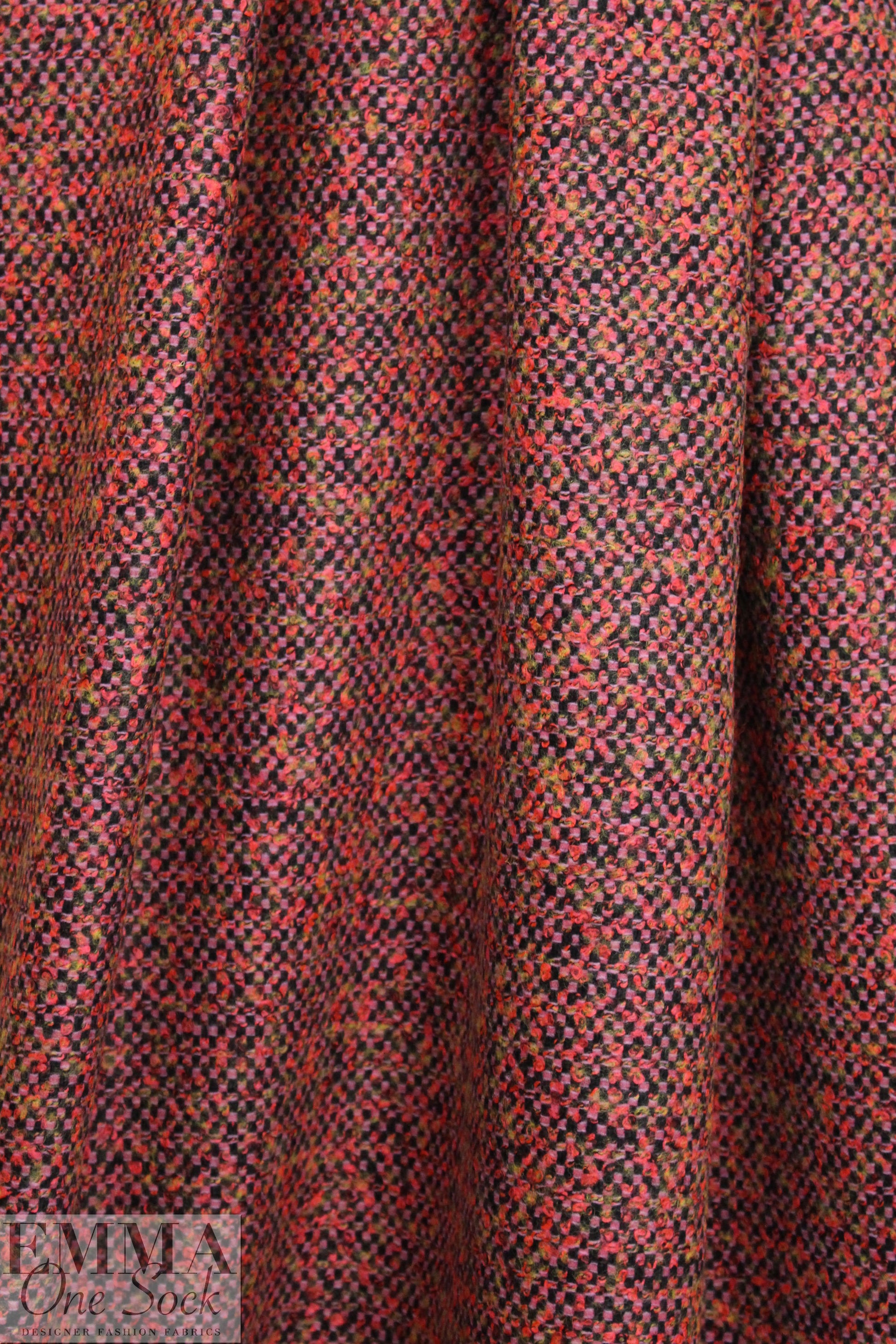 Italian hot coral boucle' tweed wool blend woven 1.375 yds