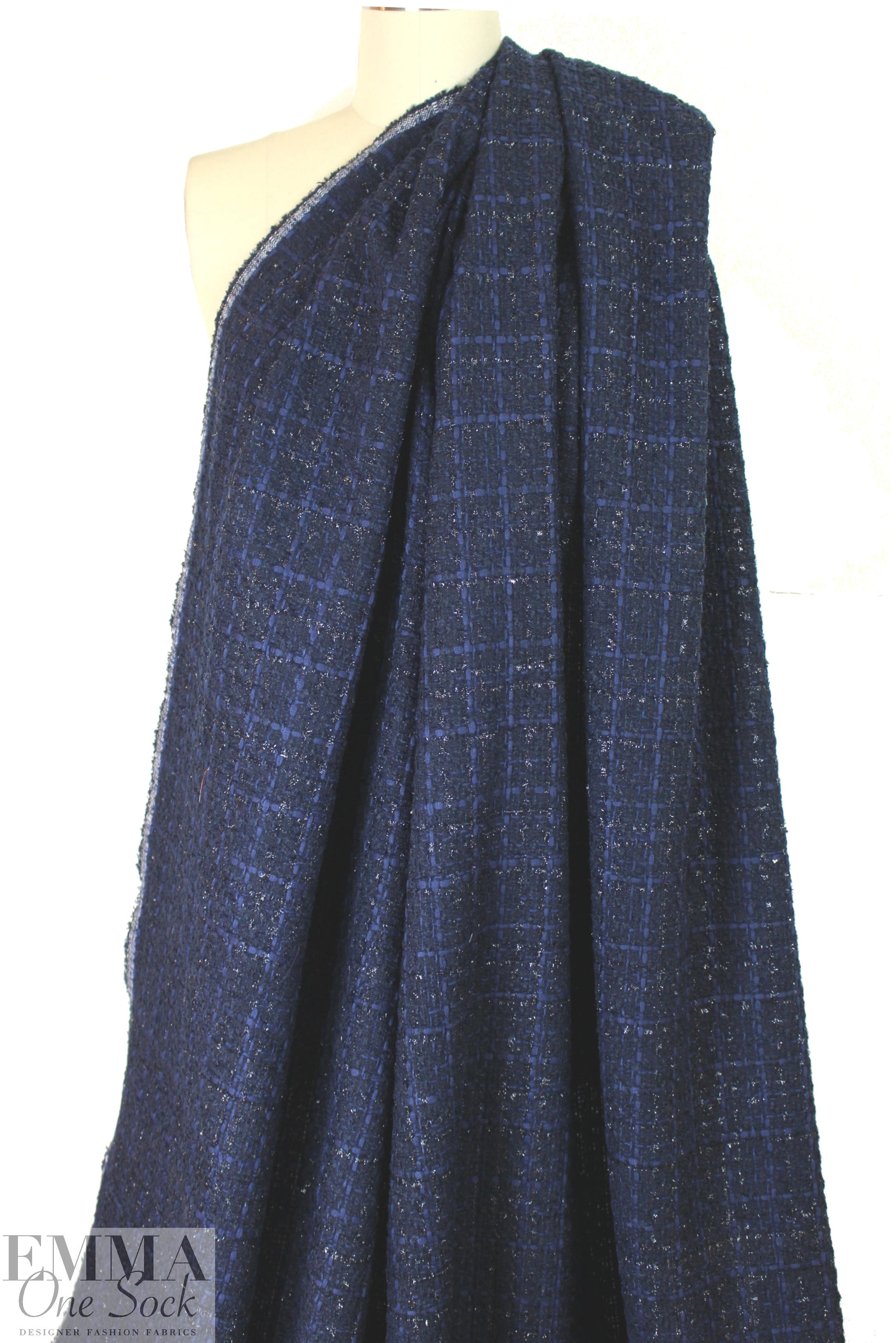 NY designer fancy ribbon sparkle boucle' - navy