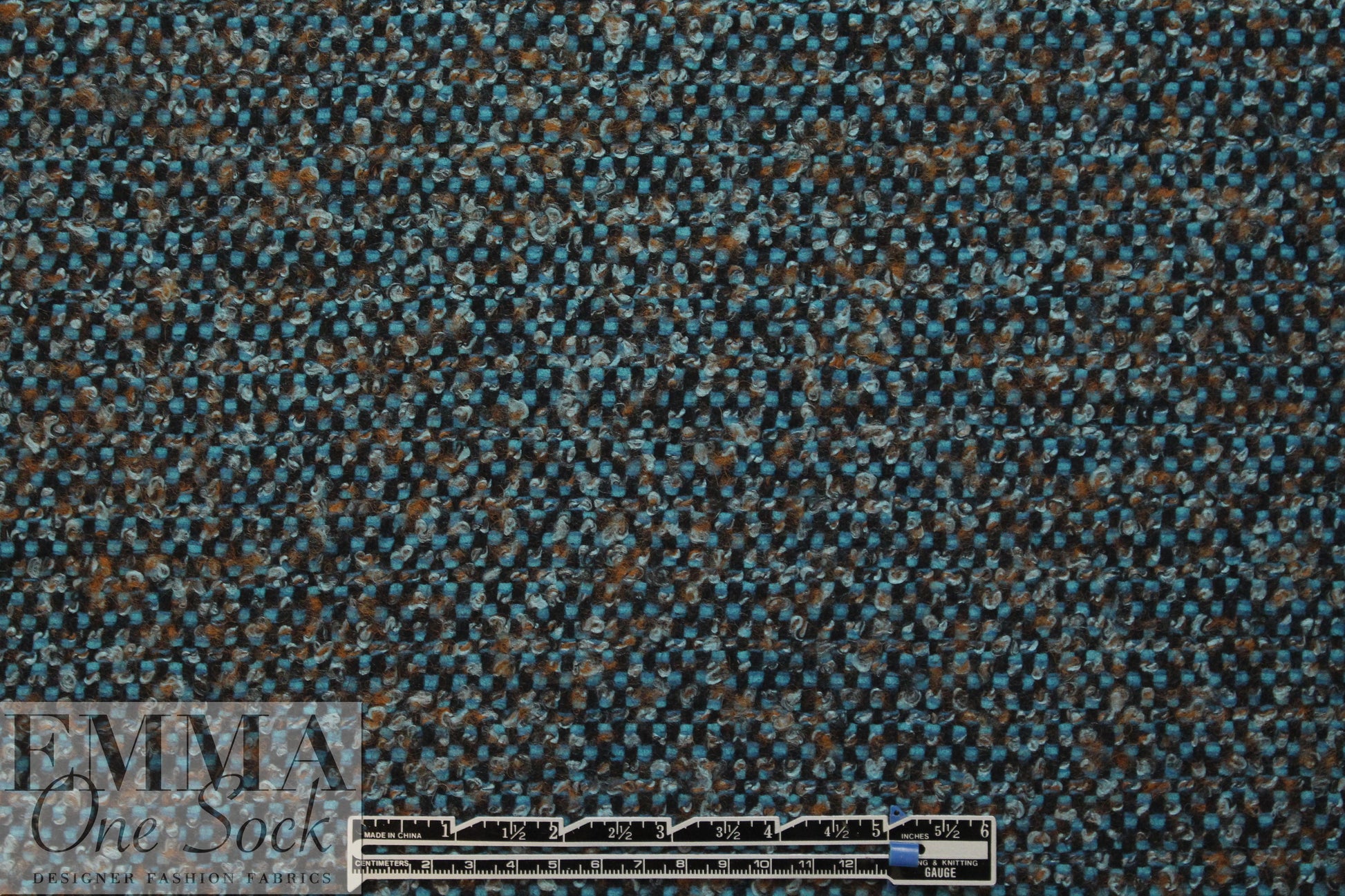 Italian turquoise boucle' tweed wool blend woven
