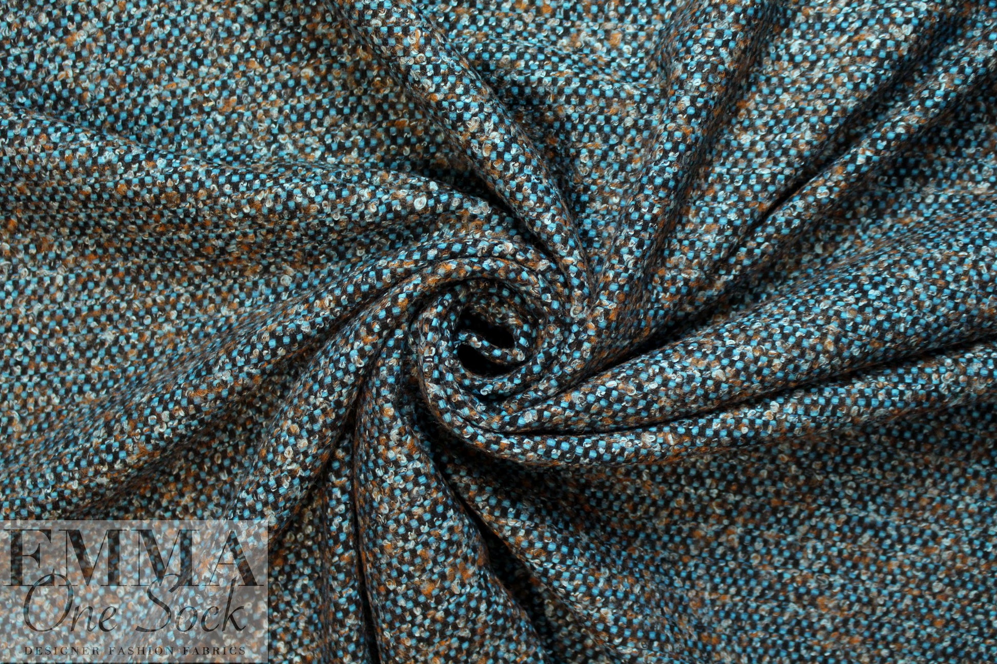 Italian turquoise boucle' tweed wool blend woven