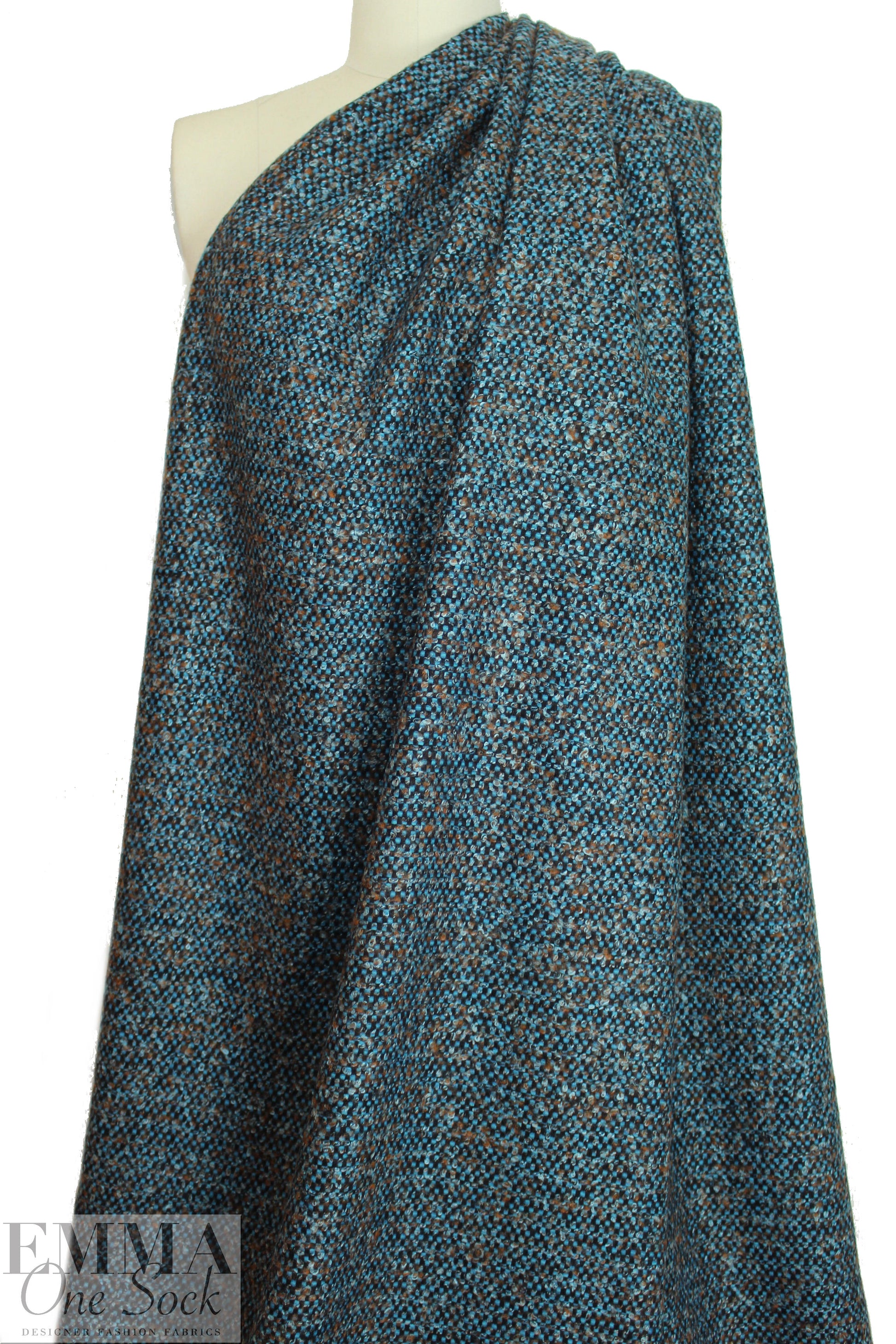 Italian turquoise boucle' tweed wool blend woven
