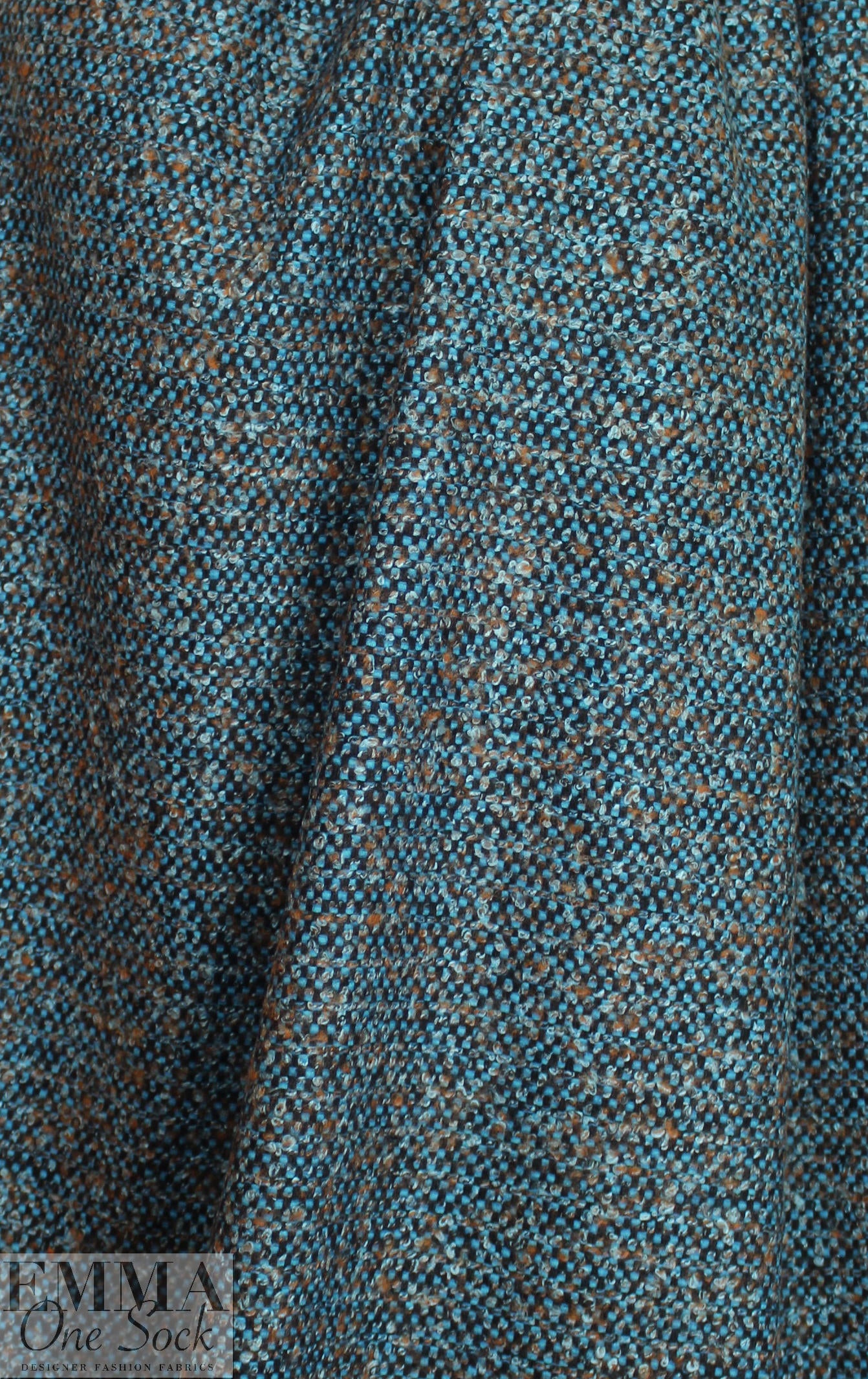 Italian turquoise boucle' tweed wool blend woven
