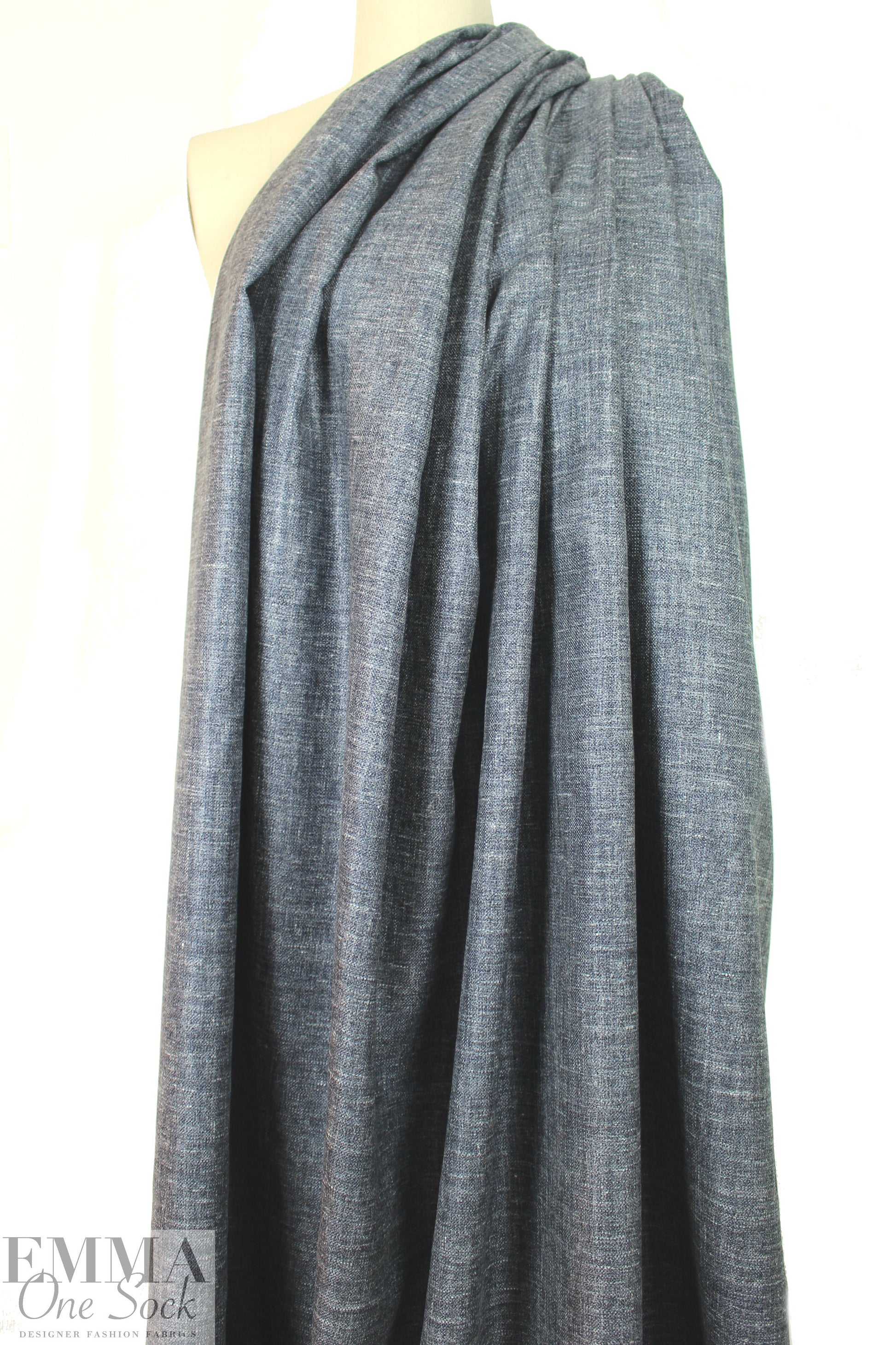 NY designer tweedy blue silk/viscose suiting