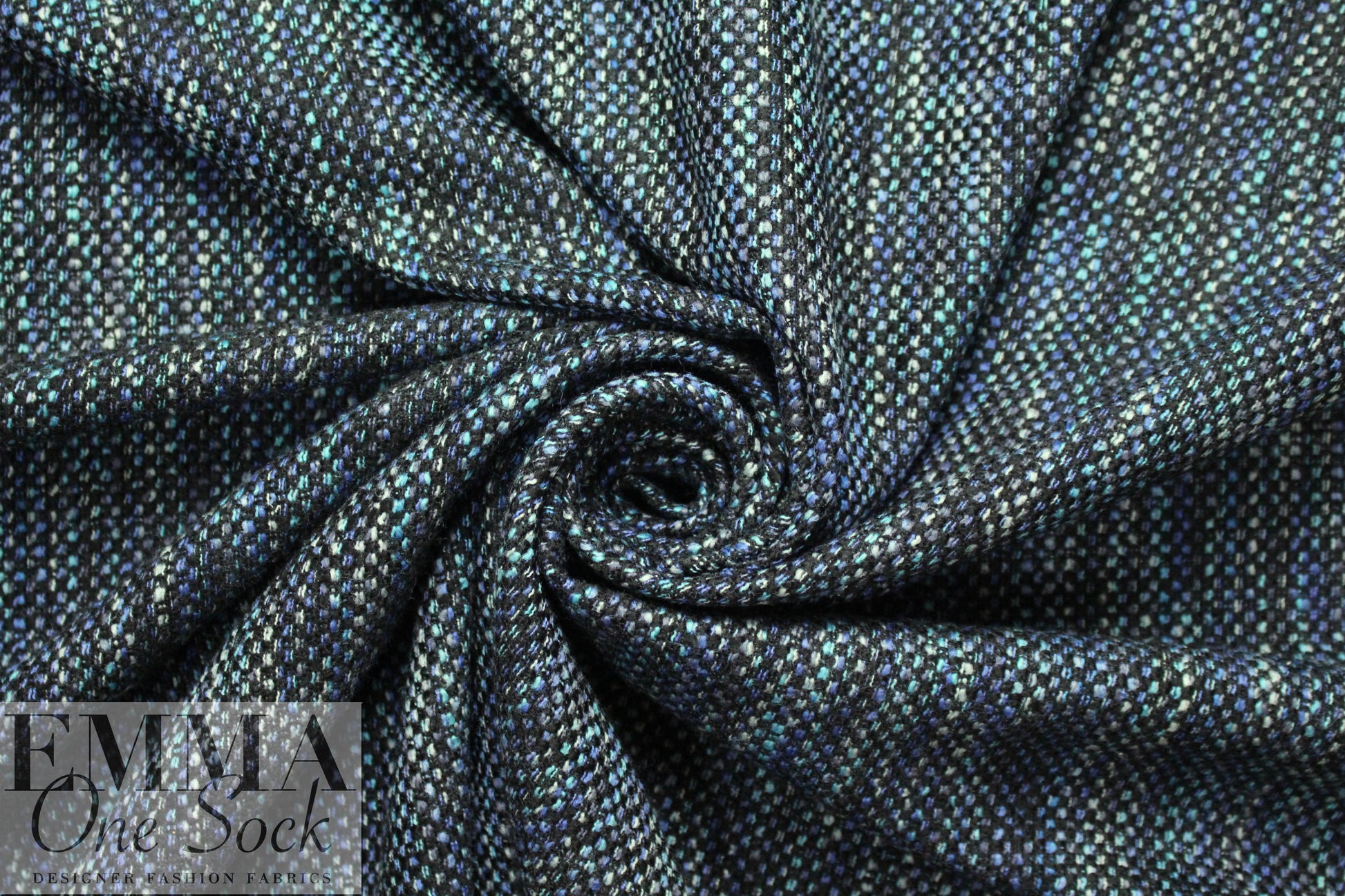 Italian tweedy weave wool blend blue tones suiting 1.375 yds
