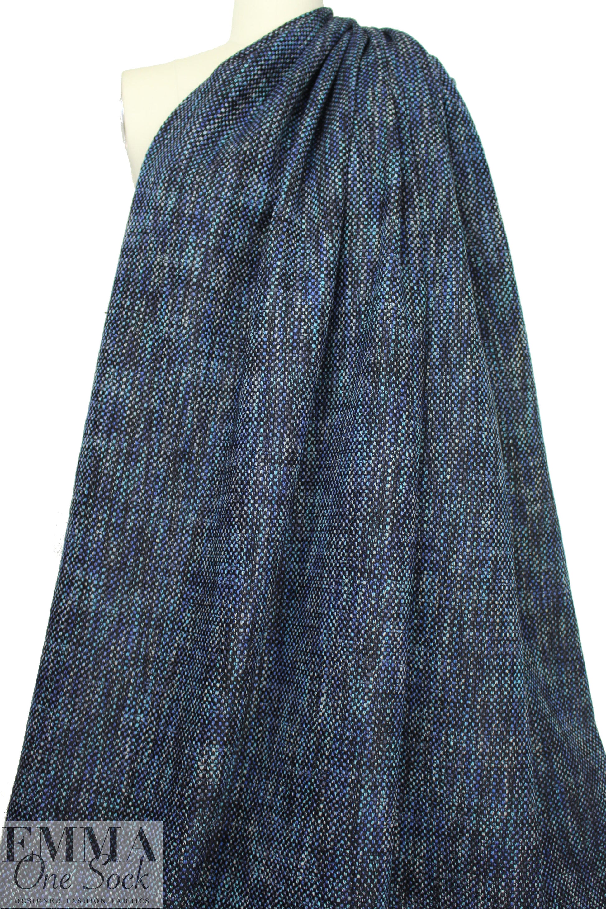 Italian tweedy weave wool blend blue tones suiting