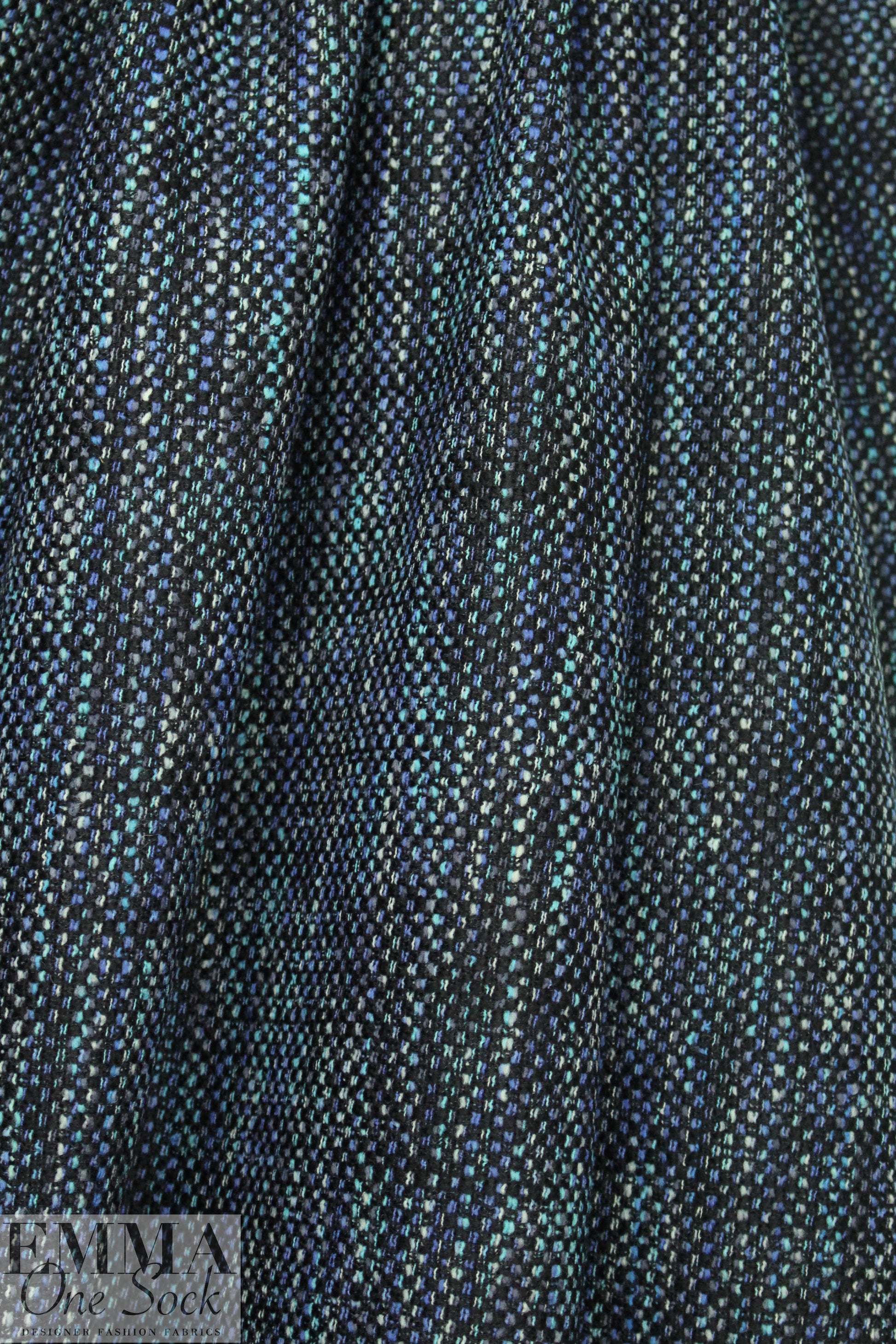Italian tweedy weave wool blend blue tones suiting