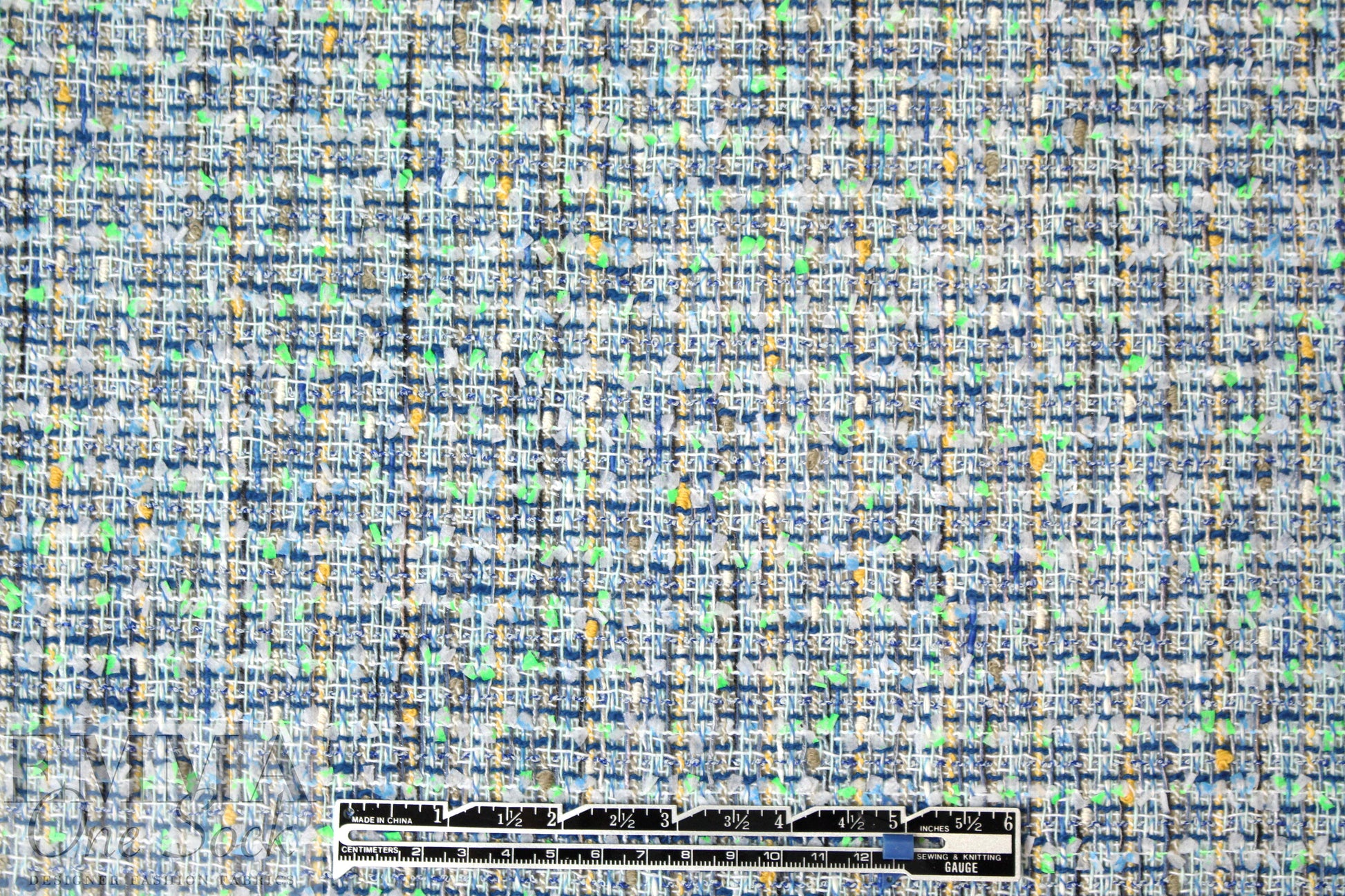 Rebecca Tay1or 'Chanel tweed' -navy/lime/yellow 1.66 yd