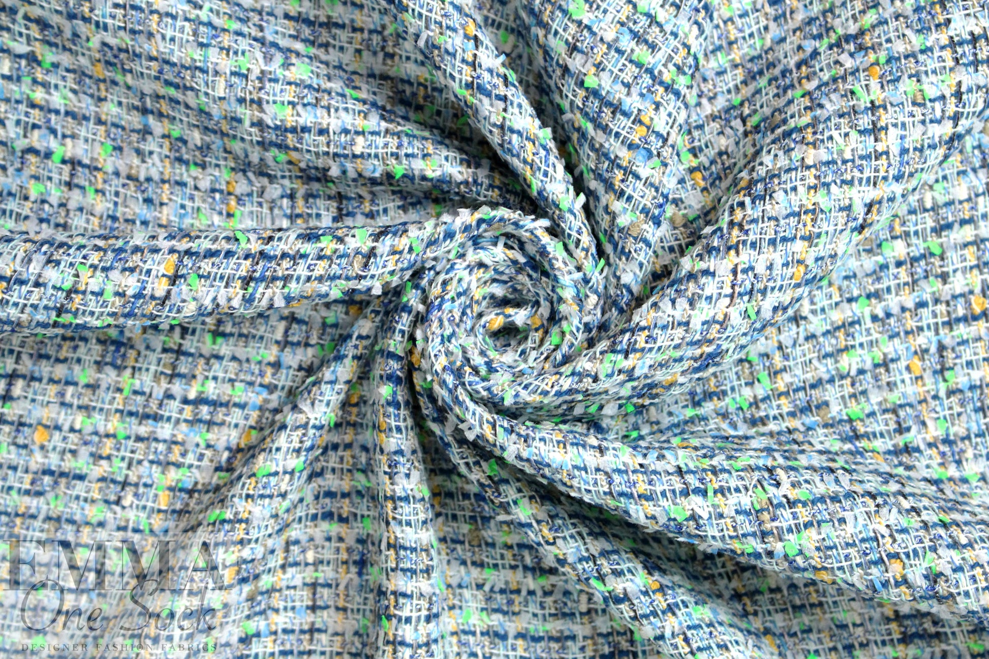 Rebecca Tay1or 'Chanel tweed' -navy/lime/yellow 1.75 yds