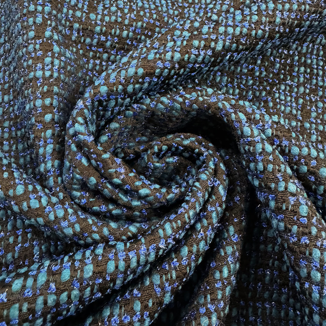 Italian Chane1-style tweedy boucle' suiting- blue/teal/black 2.5 yd