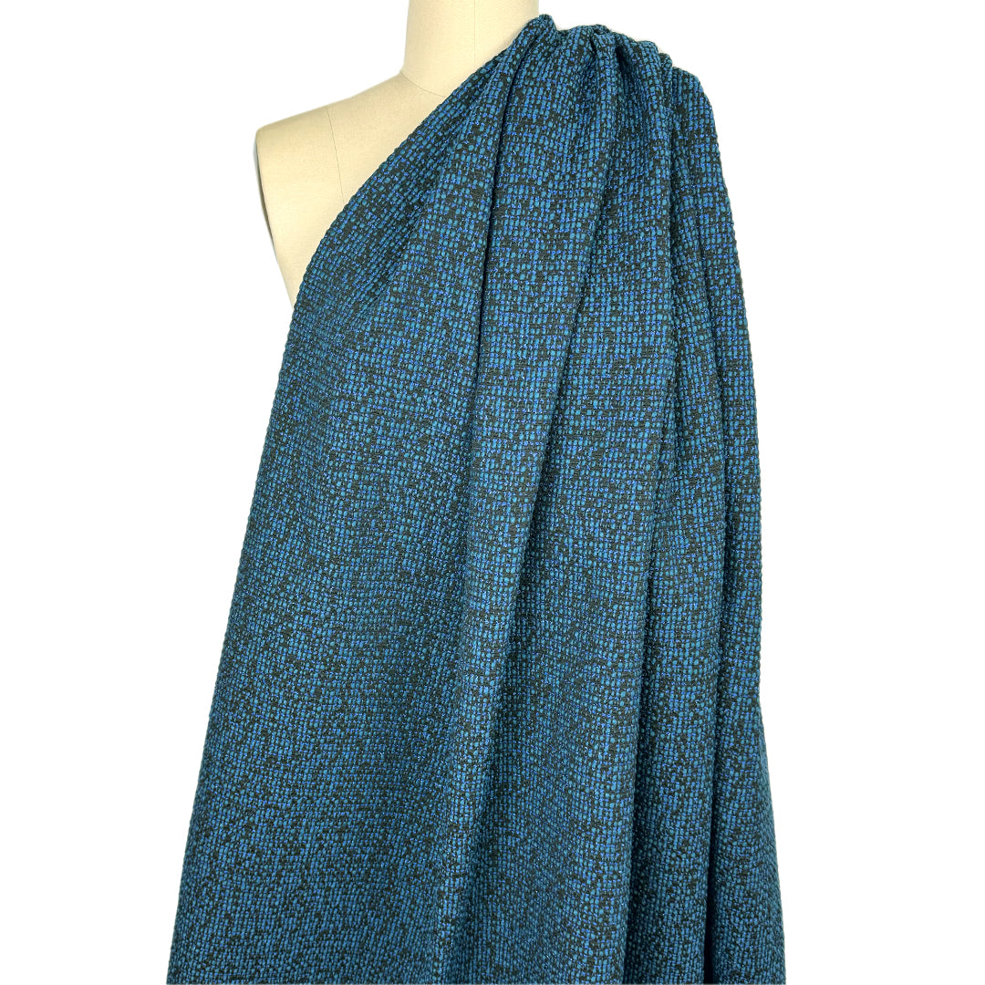Italian Chane1-style tweedy boucle' suiting- blue/teal/black 2.5 yd