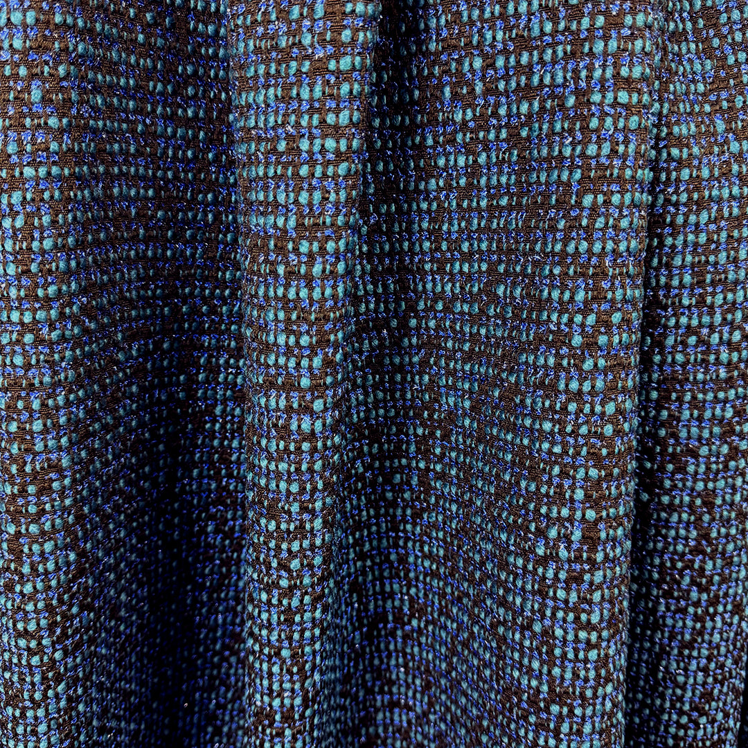 Italian Chane1-style tweedy boucle' suiting- blue/teal/black 2.125 yd