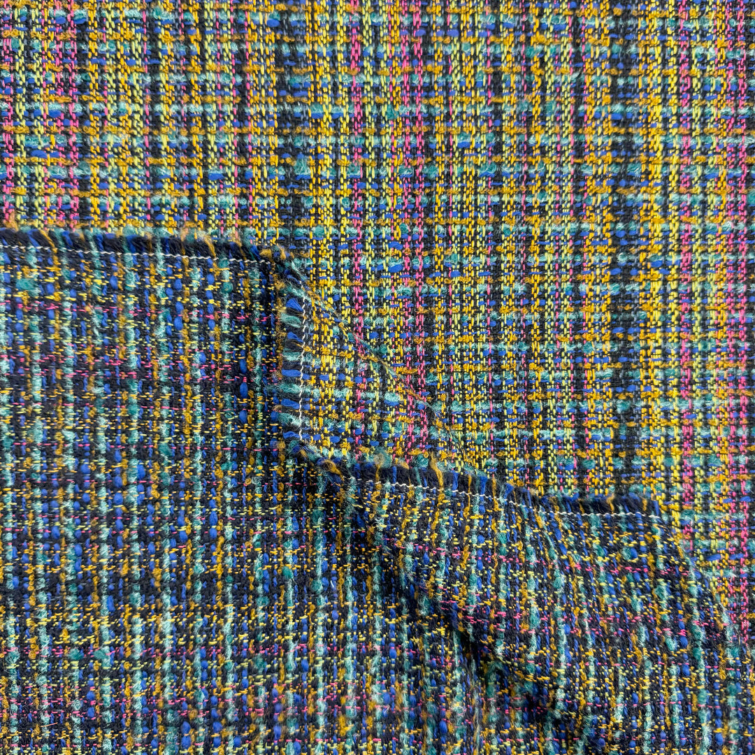 Italian Chane1-style plaid boucle' tweed suiting 2 yd