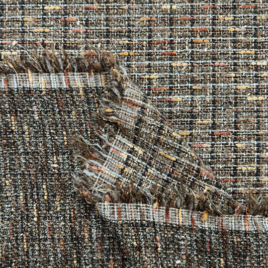 Italian Chane1-style wool blend tweedy boucle' - earthtones