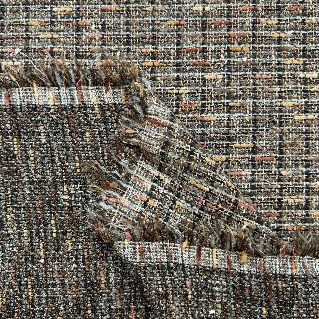 Italian Chane1-style wool blend tweedy boucle' - earthtones 1.125 yds