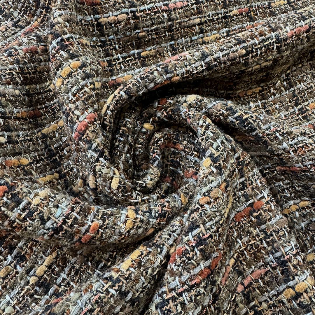 Italian Chane1-style wool blend tweedy boucle' - earthtones 1.125 yds