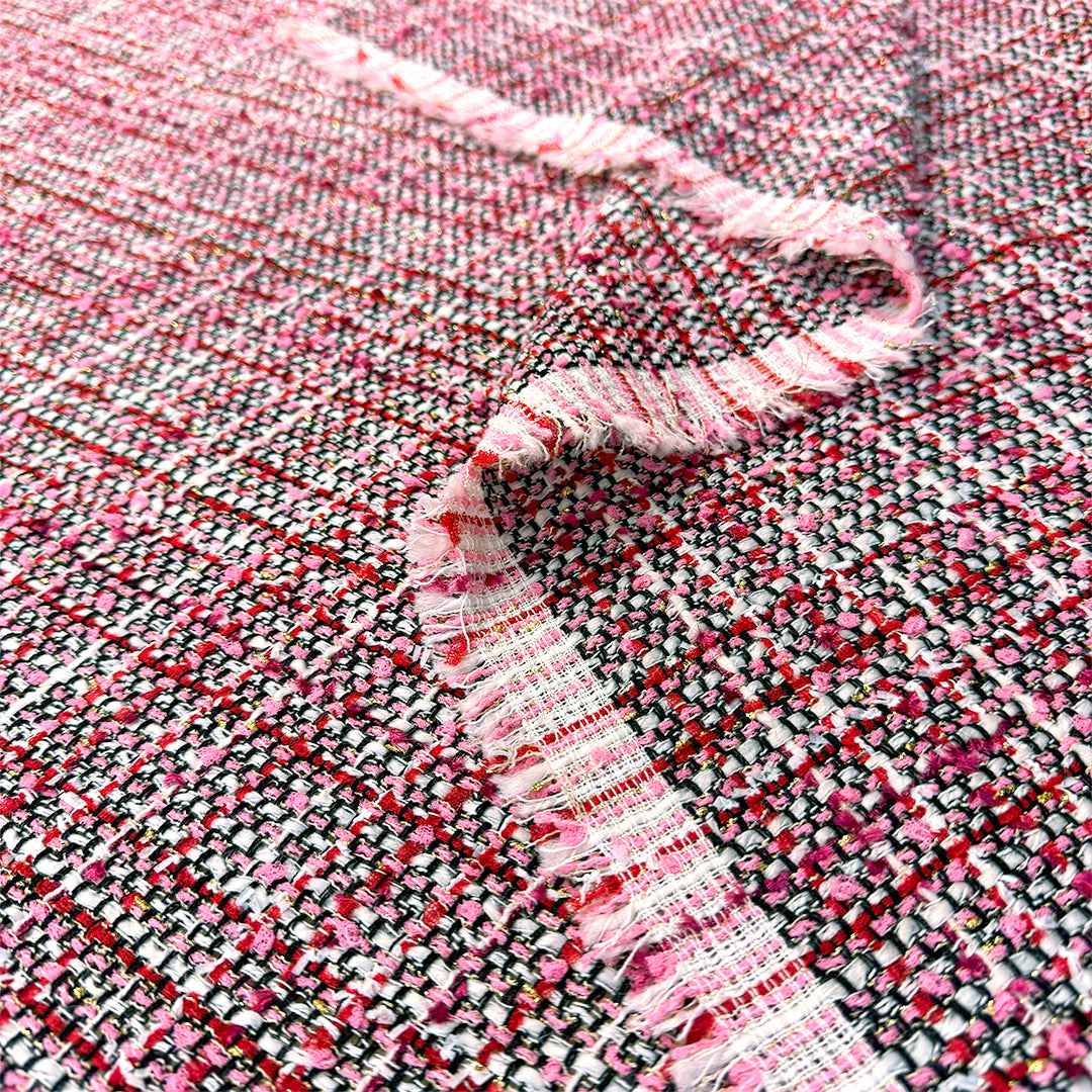 Italian Chane1-style wool blend tweedy boucle' - pink/red 1 yard