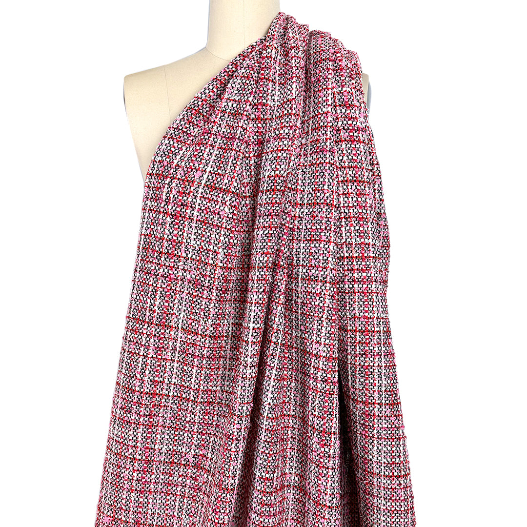 Italian Chane1-style wool blend tweedy boucle' - pink/red 1 yard