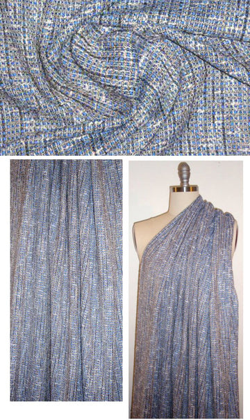 Italian cotton blend blue/natural tweedy basketweave 1.625 yds