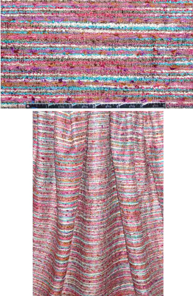 NY designer silk/visc stripey boucle - pink/turq 2.25 yds